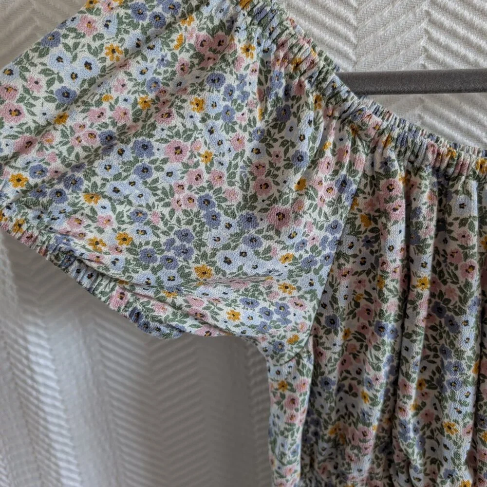 American Eagle Floral Romper Pastel Elastic Waist Small Cottagecore Feminine - Picture 4 of 11